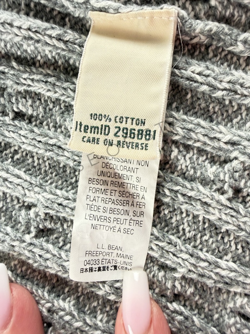 L.L.Bean Cable Knit Sweater Zip Gray Cotton Petite Small Cozy - Picture 6 of 8